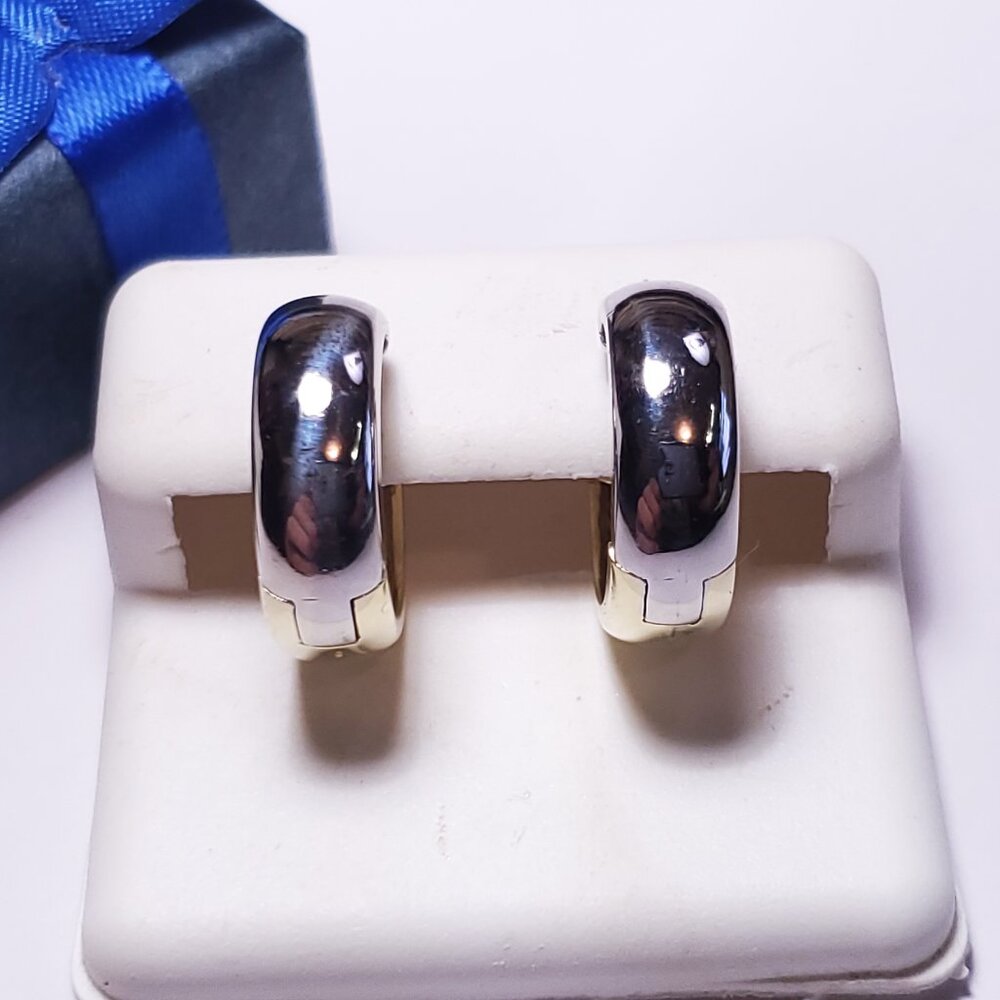 Estate 5.5mm Polished back and front 2Tone 14Kt Gold 5.583g Huggie Earrings22008